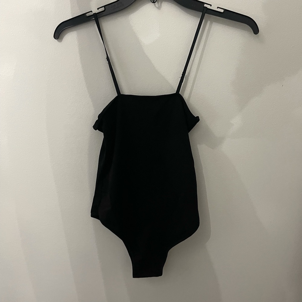 Black bodysuit with spaghetti straps